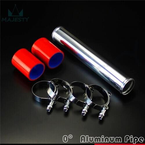 57mm 2.25''Aluminum Turbo Intercooler Pipe Piping Tubing +RED silicon hose +T clamps kits