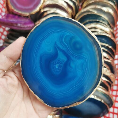 80-10cm 4pcs Natural Gold Edge agate slices mineral crystal stone slice Coaster