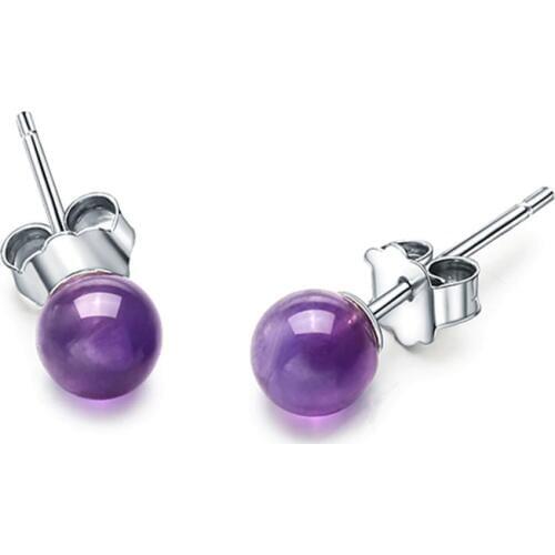 Amethyst Earrings Beads Silver Stud Earrings 925 Sterling Silver Earrings for Women Natural Crystal Earings Fine Jewelry