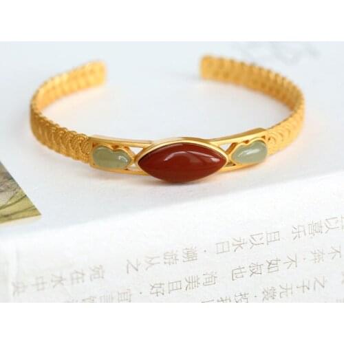Silver inlaid natural Hetian chalcedony enamel bracelet classical gourd weaving unique aventurine craft female jewelry