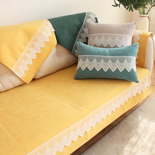 L-shaped Couch Sofa Covers for Living Room Nordic Slip Covers with Lace Settee Covers Non Slip Chaise Lounge Sofa Protector