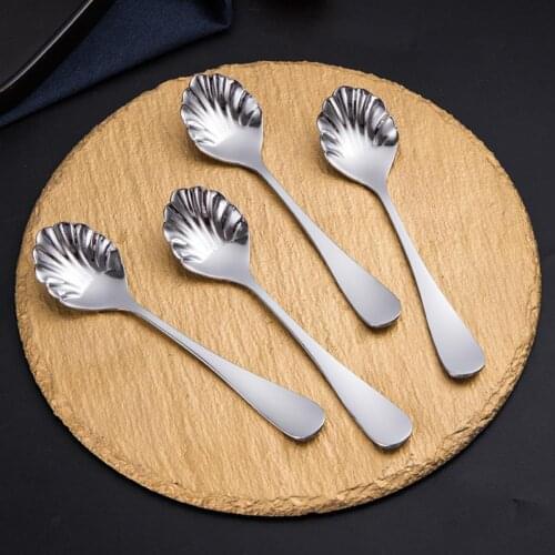 Dessert Spoon Mirror Polish Shell Shape Stainless Steel Retro Coffee Spoon Shell Sailboat Home Fruit Spoon for Kids