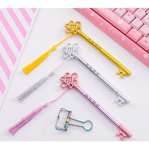 40PCS Hanging Ear Chinese Knot Key Styling Gel Pen 0.5mm Black Signature Pen Student Stationery Office Accessories