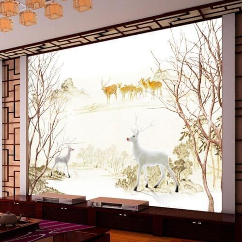 Photo wallpaper Green Forest Oxygen Bar Cabin Sika Deer Living Room TV Wall wallpaper custom lobby bedroom mural