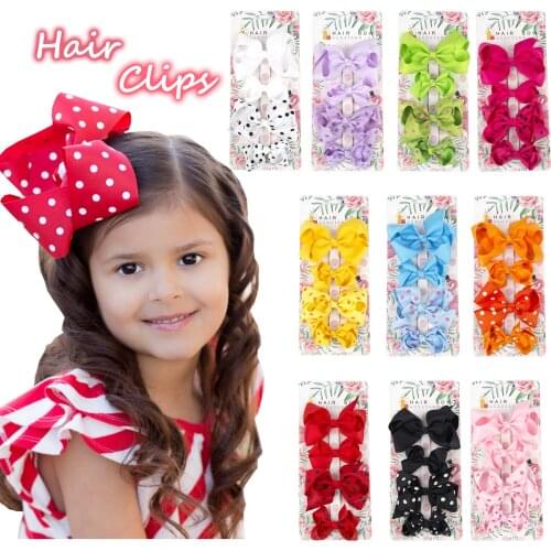 Kids Headwear 4pcs Suit For Newborn Kids Girls Solid Polka Dot Bowknot Hair Clips Headwear Tiaras Sweet Girls Hair Аксессуары