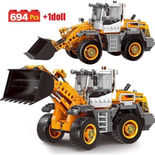 Technical Engineering Car Excavator Building Blocks Bulldozer Crane Cement Mixer Truck City Construction Brick Toys for Children