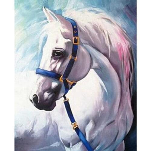 5D DIY Diamond Painting Square Round Diamond White Horse Picture Cross Stitch Mosaic Home Decoration Handmade Gift WG2745