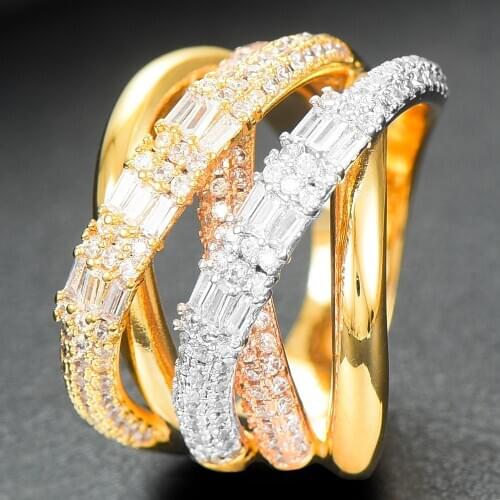 LARRAURI Luxury Noble Gorgeous Cross Lines Rings For Women Bridal Wedding Cubic Zircon Party Show Daily New Hot Finger Rings