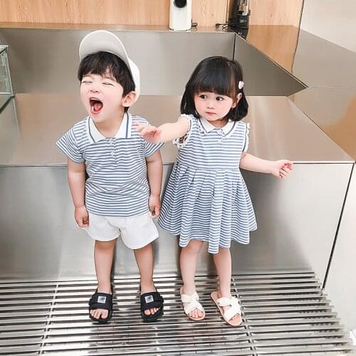Brother Sister Matching Outfits for Boy Girl Clothes Fashion Baby Kids Clothing Boys Polo Shirts+Shorts 2Pcs Suit Girls Dress