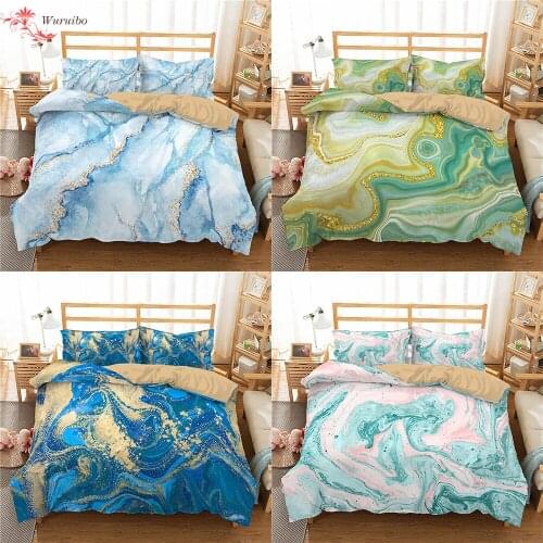 Homesky Marble Bedding Set Gold Glitter Comforter Sets with Pillowcase Bedding Set Aqua Teel Queen king Size Duvet Cover
