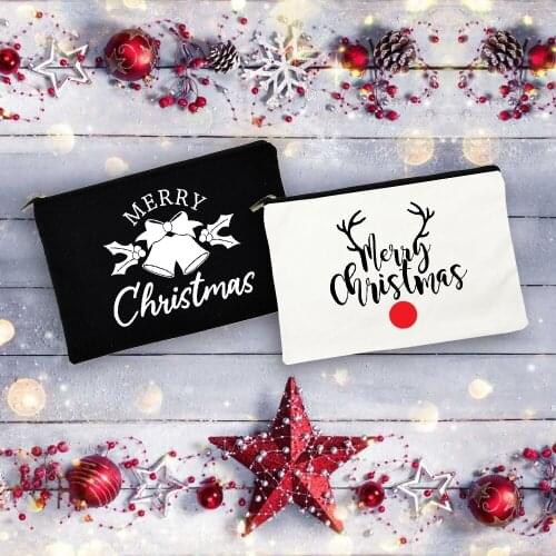 Marry Christmas Printing Cosmetic Bags Womens New Year Gifts Outdoor Multifunction Travel Toiletries Storage Makeup Zipper Bag