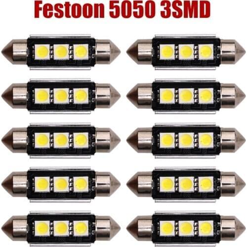 10pcs Dome Festoon Car Light CANBUS Error Free C5W LED Lamp Auto Bulb Interior Light 36mm 39mm 41mm 3SMD 5050 LED White 12V
