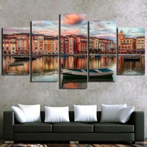 Modular Wall Art Painting HD Printed Modern Poster Frame 5 Pieces Water City Building Landscape Canvas Picture Home Decor