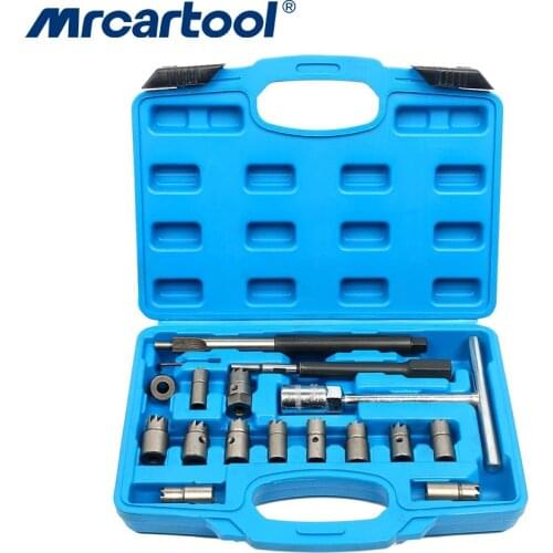 MR CARTOOL 17Pcs Diesel Injector Seat Cutter CDI Special Tools Carbon Remover Cleaner Universal Injector Re-Face Reamer Tool Set