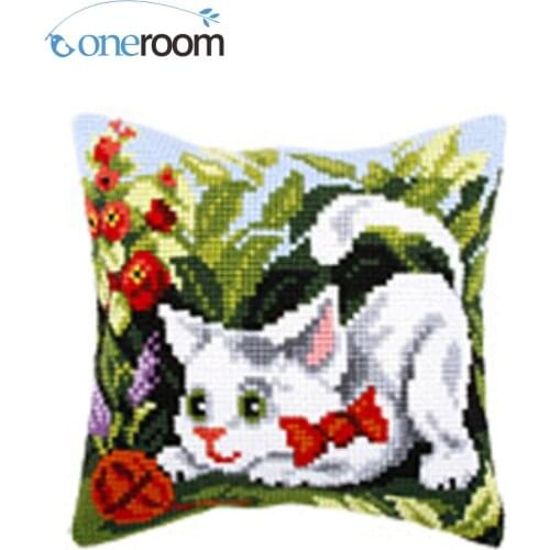 N3TH CX0177 Lovely CatDIY Acrylic Yarn Embroidery Pillow Tapestry Canvas Cushion Front Cross Stitch Pillowcase