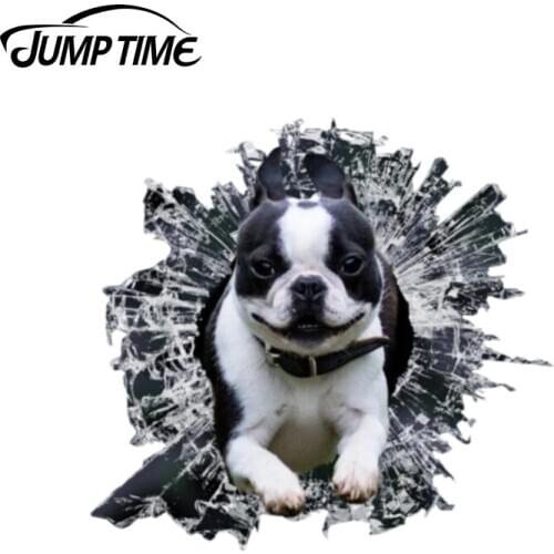 Jump Time 13cm x 12.2cm 3D boston terrier window sticker Glass Slag Decal Reflective Stickers Waterproof Bird Decals