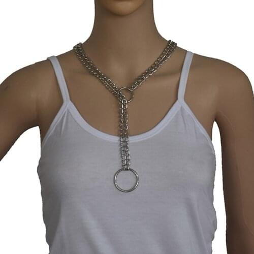 Women Men Punk Bdsm Curb Necklace Gothic Rock O Pendant Metal Link Chains Choker Collar Necklaces Fashion Jewelry