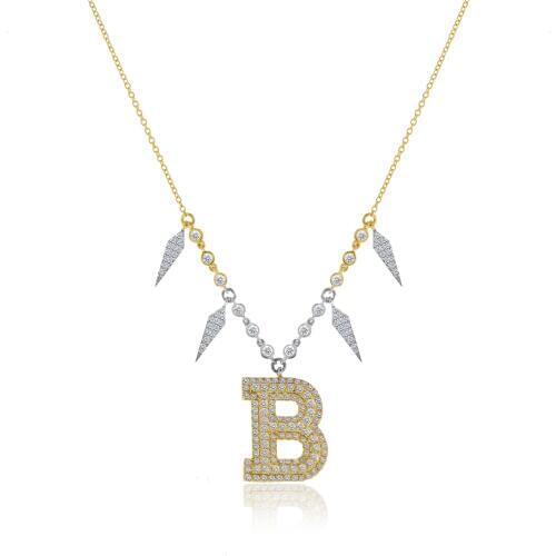 B Initial necklace customize jewelry micro pave sparking cz spikes rock punk fashion women jewelry