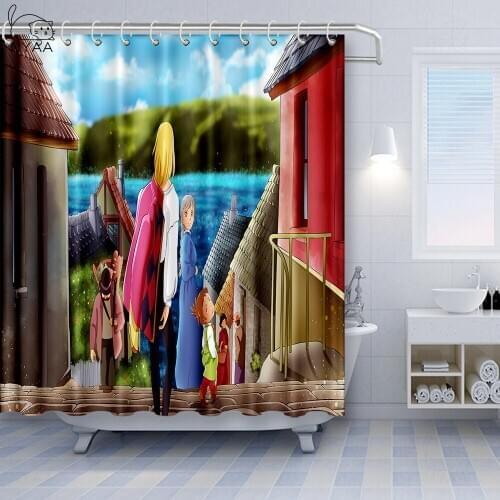 NYAA Howls Moving Castle Thickened Shower Curtain Christmas Decorations For Home Waterproof Fabric Curtain Shower Bath Curtain