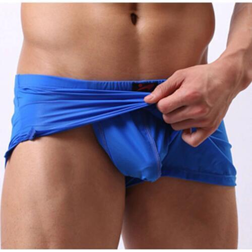 Sexy Men Plus Size U Convex Pouch Shorts Milk Ice Silk Pocket G-Strings Jocks Straps Inside Trunks Shorts Quick-dry Gay Wear F12