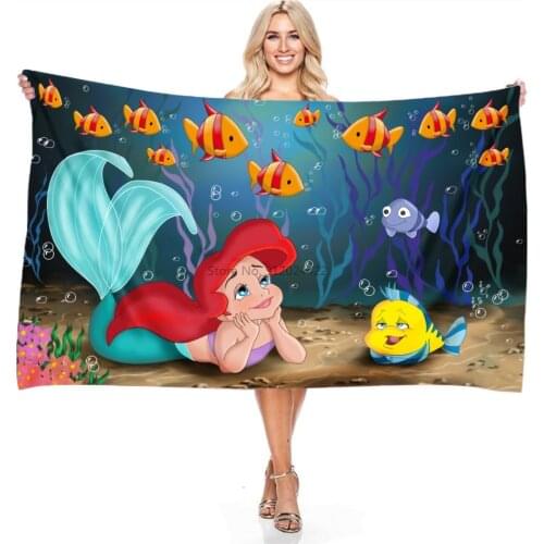 Disney The Little Mermaid Ariel Towel Adult Children Digital Printing Microfiber Beach Towel Bath Towels Cartoon Swimming Towels