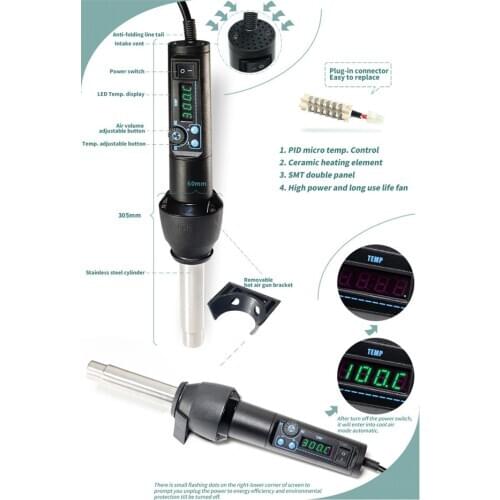 Upgrade 220V EU LED ESD Portable Constant Temperature BGA Rework Solder Station Hot Air Adjustable Heat Gun