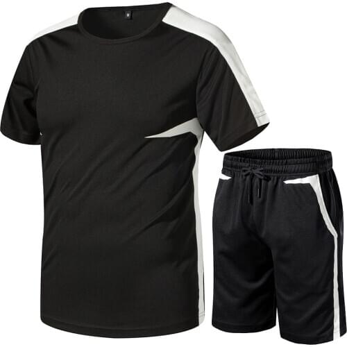 Casual Men Sets Fitness Suit Quick-drying Short-Sleeved Shorts Tracksuit Fashion Mens 2 Piece Solid Sportswear Sportsuit ST112