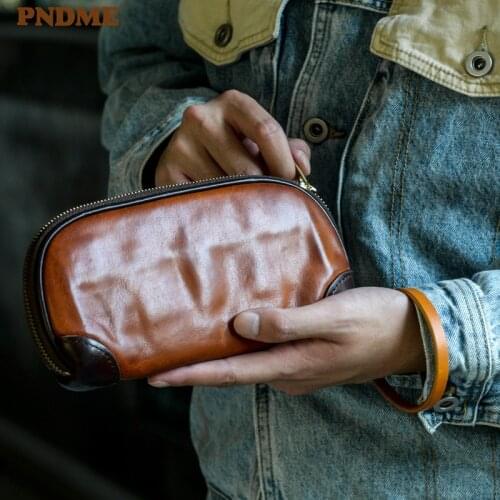 Simple luxury handmade genuine leather mens clutch bag fashion casual natural first layer cowhide card holder phone wallet