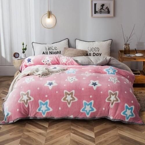 Pink star snowflake velvet cover edging single quilt cover, non-falling, non-fading single quilt cover home textiles