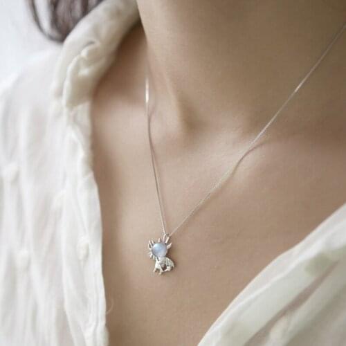 S925 3Pcs/Lot Little devil cute natural moonstone simple temperament clavicle chain female tide Fashion Necklaces