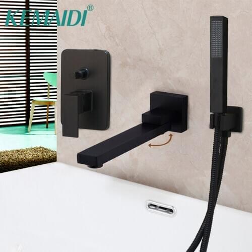 KEMAIDI Matte Black & Chrome Polished Bathroom Shower Set Walllfall Mounted Mixer Brass Shower Set Faucet Bathtub Faucets Kits
