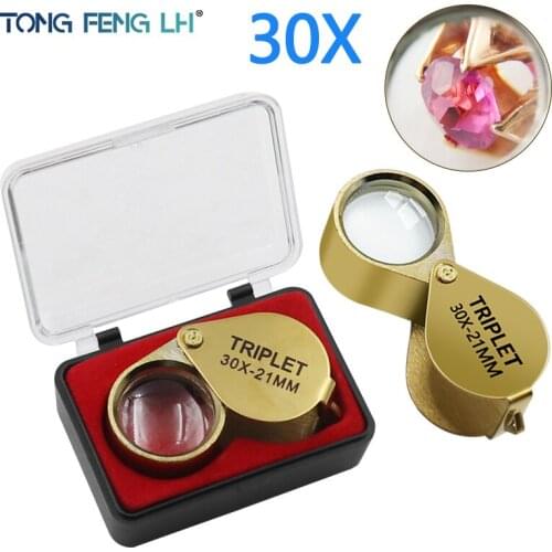 30x21mm 30 times handheld metal jewelry magnifying glass gold magnifying glass for jewelry repair