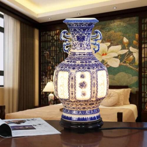 Bedroom vintage table lamp china living room Table Lamp for wedding decoration blue porcelain table lamp