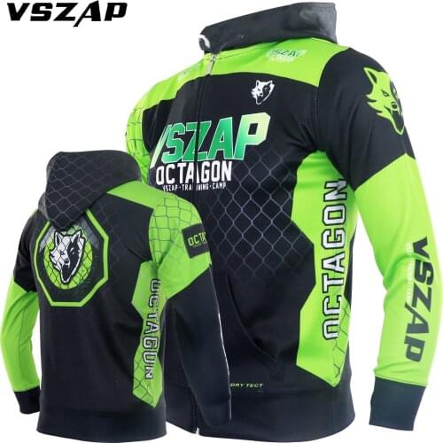 VSZAP Muay Thai Long Sleeve Hoodie Fighting Jacket Fitness Sweatshirt MMA Warm Clothes BJJ Hooded Jersey Training Kick Boxing