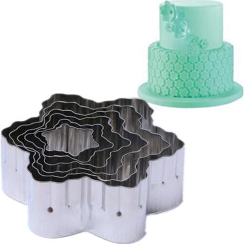 Newest 6PCS/Lot Patented Plum Blossom Flower Cake Molds Kitchen Teeth Smooth Double Cut-Outs Dough Fondant Decorating Cake Tool