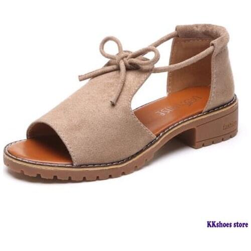 2020 New Thick with Sandals Female Summer Fish Mouth Buckle Roman Shoes Solid Color Low-heeled Women Sandals