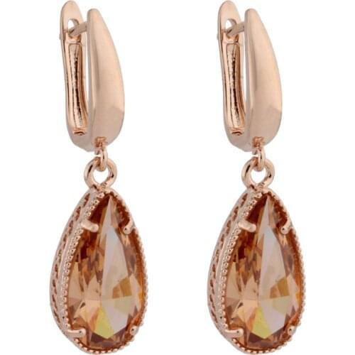 New Trend Long Earring Funny Party Jewelry 585 Rose Gold Color Water Drop Natural Zircon Unusual Earrings For Women 2021