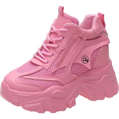 2022 Autumn Women Chunky Sneakers Breathable Mesh Casual Shoe 10cm Wedge Heels Platform Shoes Chaussures Femme Sports Dad Shoes