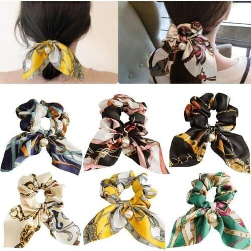 Women Scarf Bow Tie Hair Band Ribbon Headwear Fashion Hair Scrunchies Jewelry Ponytail Holder Bow Elastic Hair Accessories