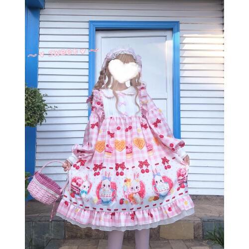 Women Kawaii Lolita cosplay sweet Original design Lolita bunny afternoon tea op long sleeve dress autumn and winter 2019 new sty