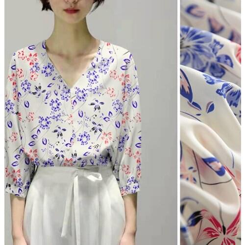 1 Meter White Floral Silk Printed Crepe De Chine Summer Shirt Dress Fabric 112 Width 12 Mm