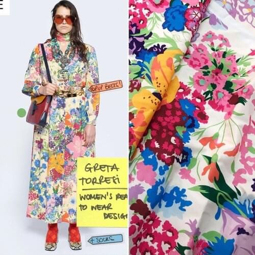 145cm*100cm summer fabric new group flowers womens crepe de chine custom handmade diy polyester printed fabric European dress