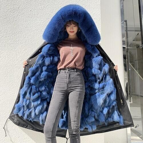 2020 new Women Winter Jacket Waterproof Natural Fox Fur Liner Large Fox Fur Collar Hooded Plus Size Real Fur Coat
