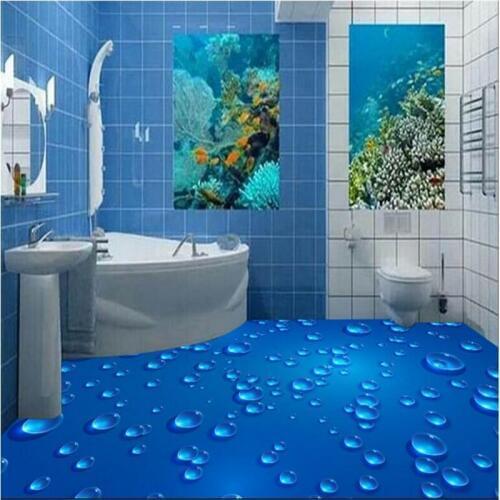 Beibehang Floor waterproof nonwovens wallpaper three dimensional abstract water droplets pattern living room bathroom 3d floor