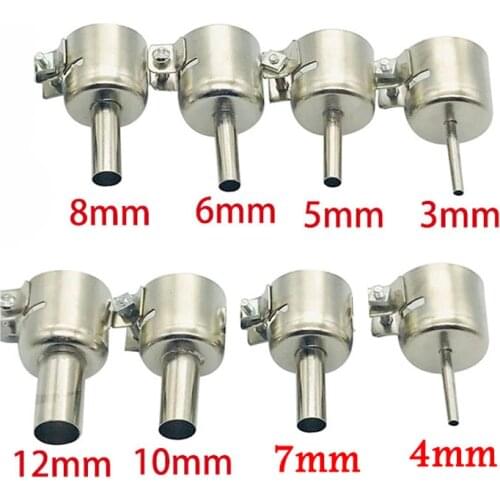 Aluminum Alloy 8Pcs Universal Meatal Heat Gun Resisting Nozzles Hot Air Guns Silver 3/4/5/6/7/8/10/12 mm