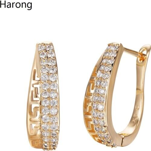 Trend And Elegant Copper Drop-shaped Hollow Stud Earring Zircon Crystal Luxury Golden Big Earrings Aesthetic Jewelry For Woman