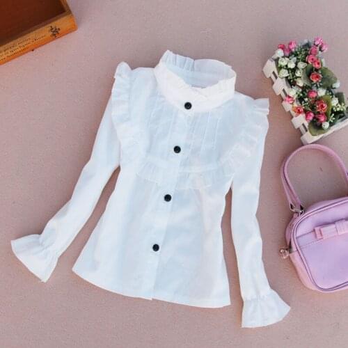 YourSeason Spring Autumn Childrens Bottom Mandarin Collar Blouses Cotton White Blouse For Girls Fashion Clothes Full Sleeve