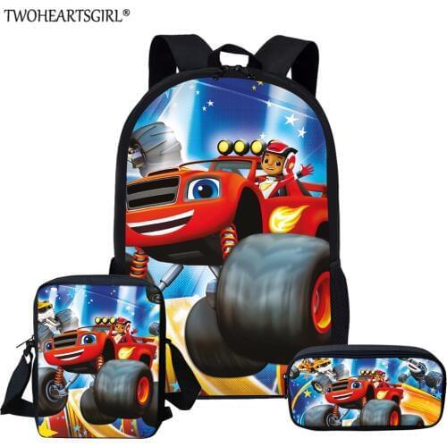 Twoheartsgirl Blaze and the Monster Machines Print Children School Bags Set Primary School Backpack for Girls Boys Kids Book Bag