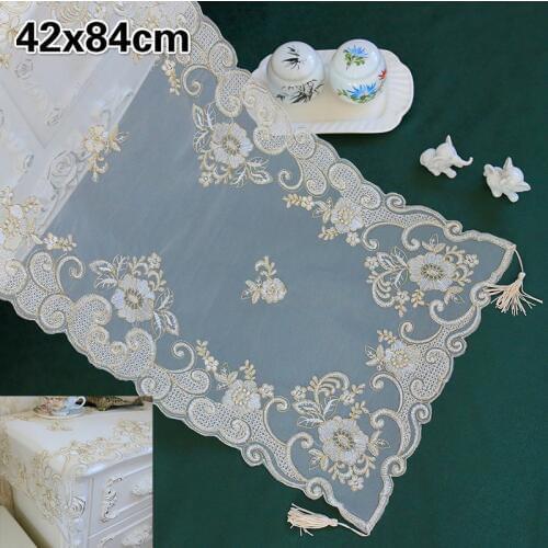 European Mesh Lace Embroidery Pendant Table Flag Tablecloth Kitchen Coffee Cover Cloth Christmas Wedding Decoration Tapete Nappe
