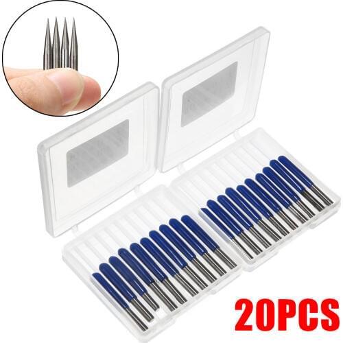 20Pcs 10/15/20/30 Degree 3.175mm Carbide PCB Engraving Bits CNC Router Tool with 2Pcs Storage Box For Engraving Machine Tools